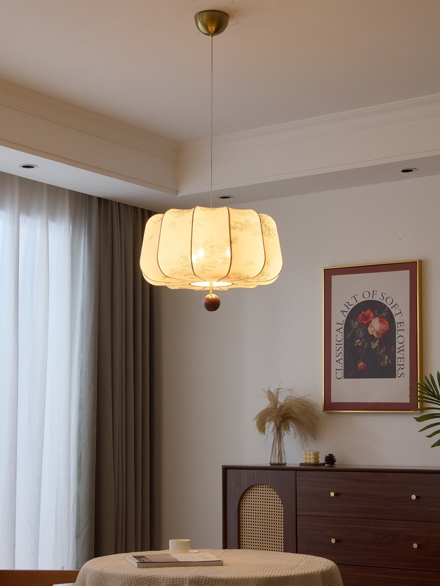 Sylaeria Wood & Fabric Pendant Light