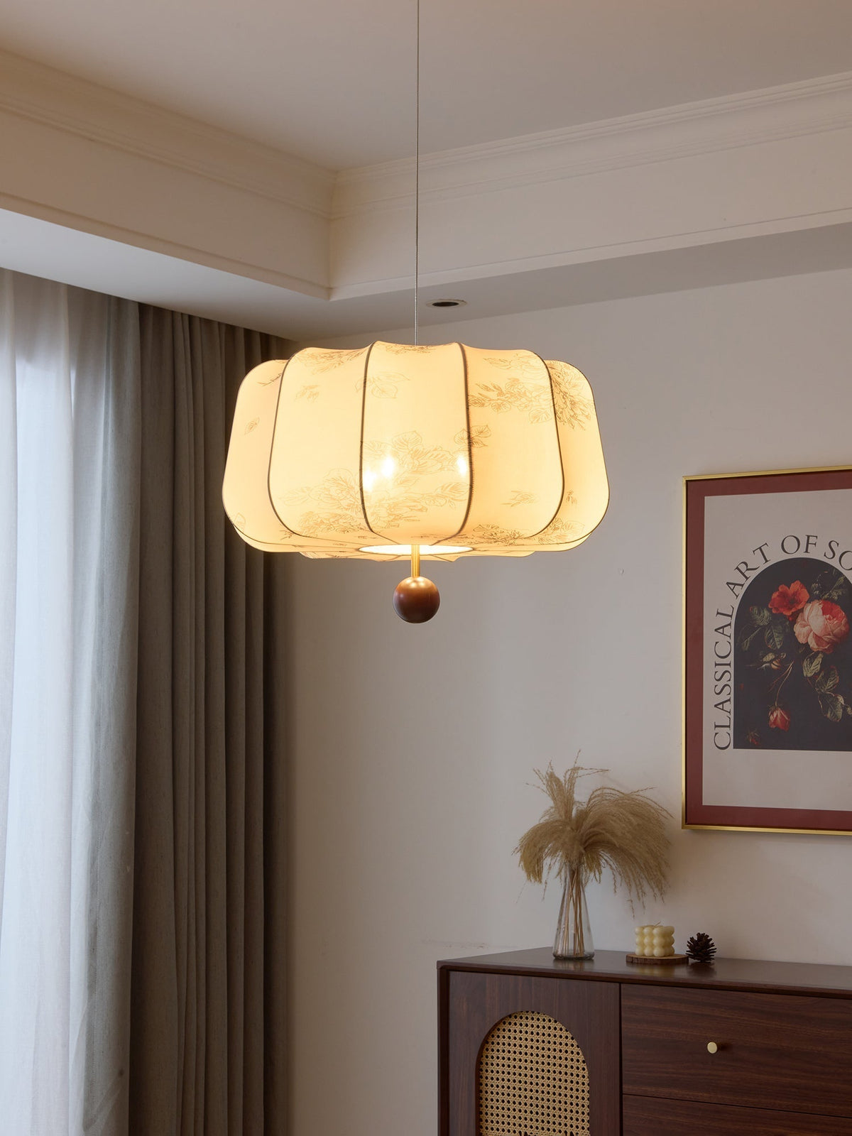 Sylaeria Wood & Fabric Pendant Light