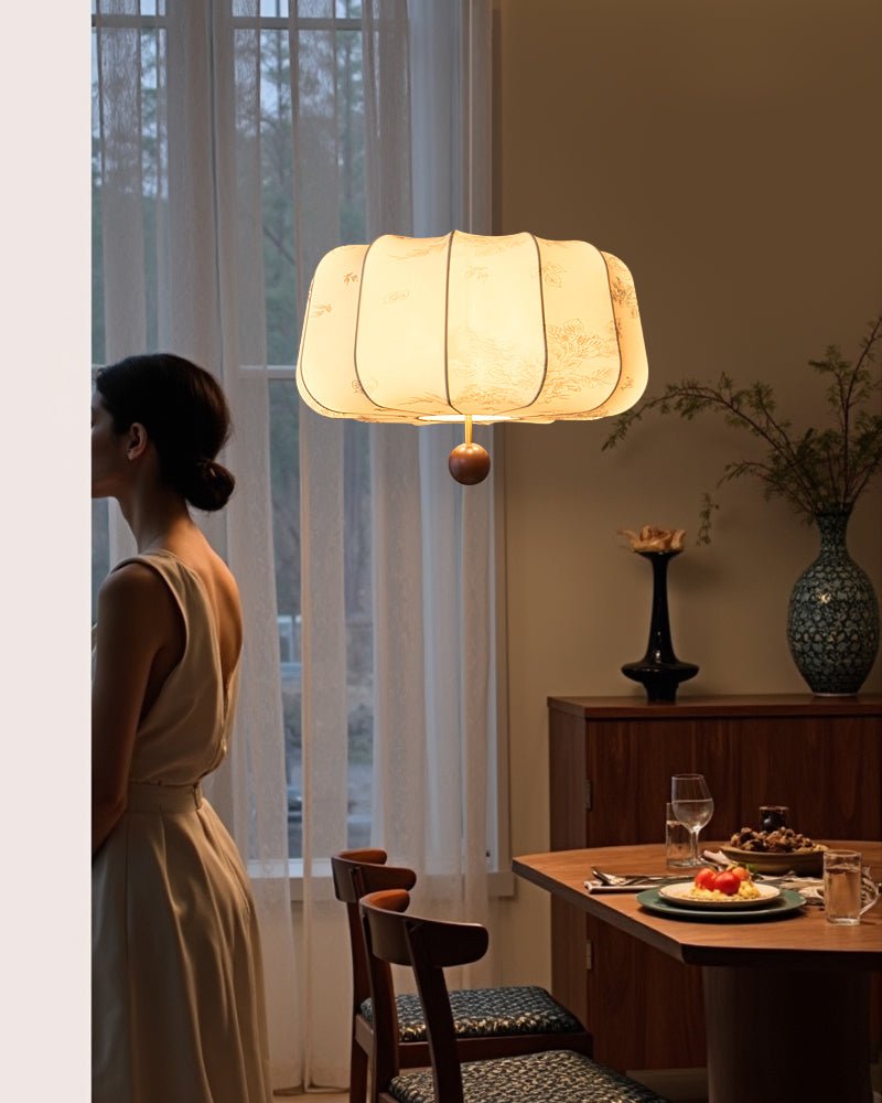 Sylaeria Wood & Fabric Pendant Light