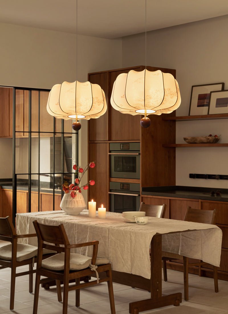 Sylaeria Wood & Fabric Pendant Light