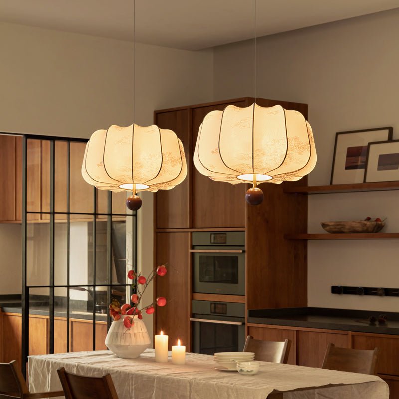 Sylaeria Wood & Fabric Pendant Light