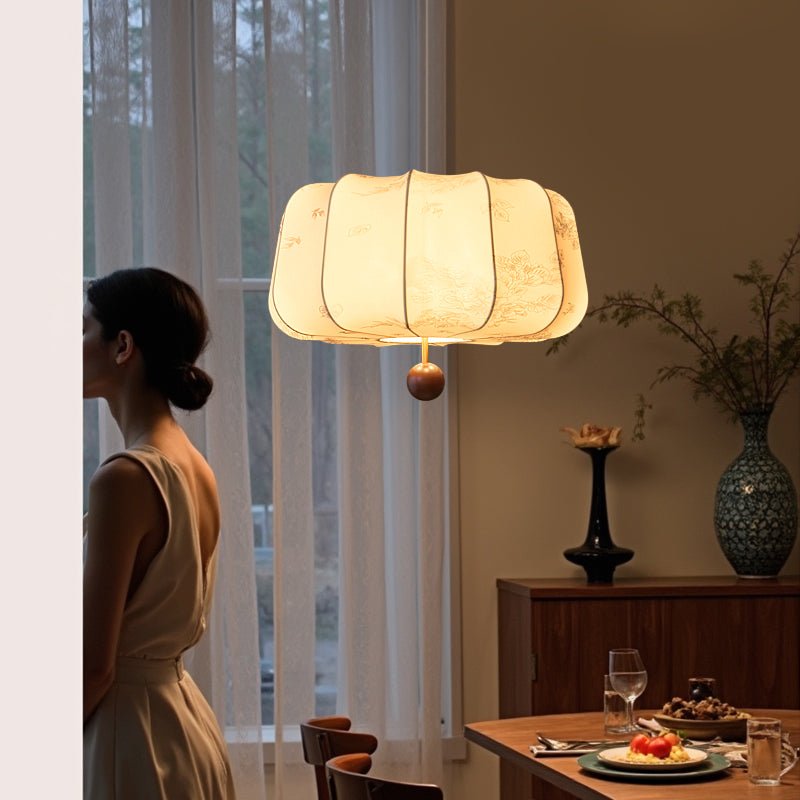 Sylaeria Wood & Fabric Pendant Light