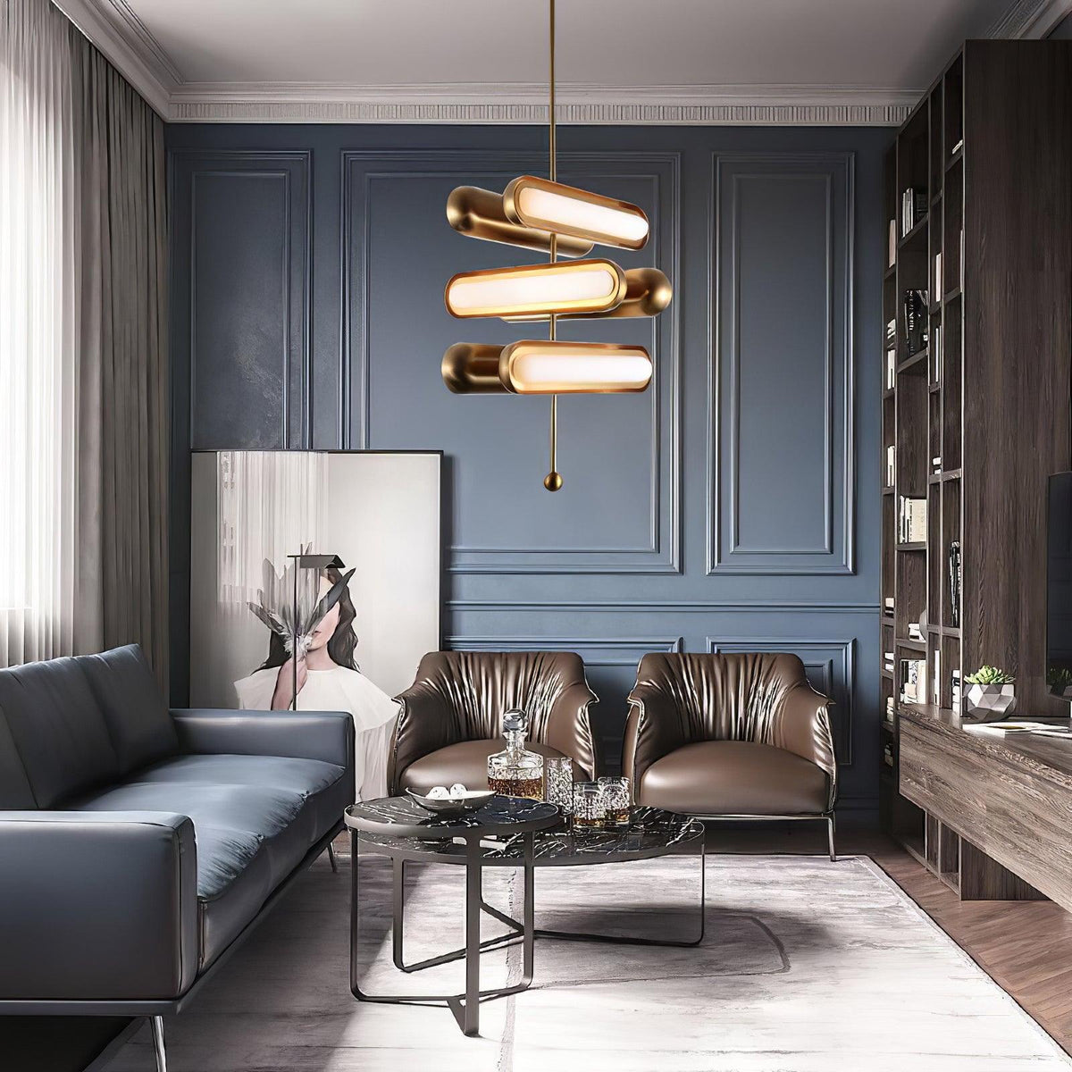 Lyvinaris Geometric Brass Linear Pendant Light