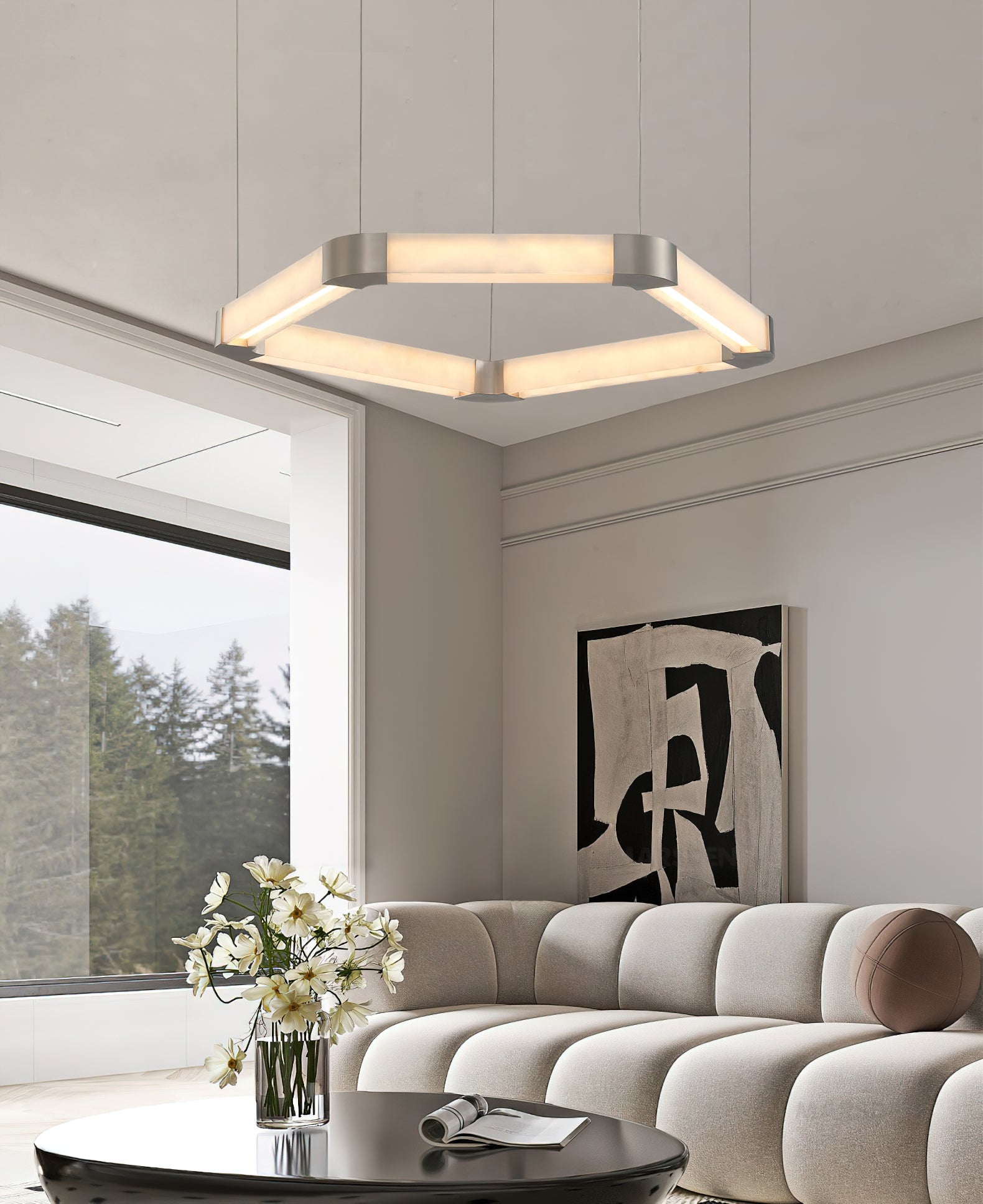 Celaeisra Unique Single Ring Alabaster Chandelier