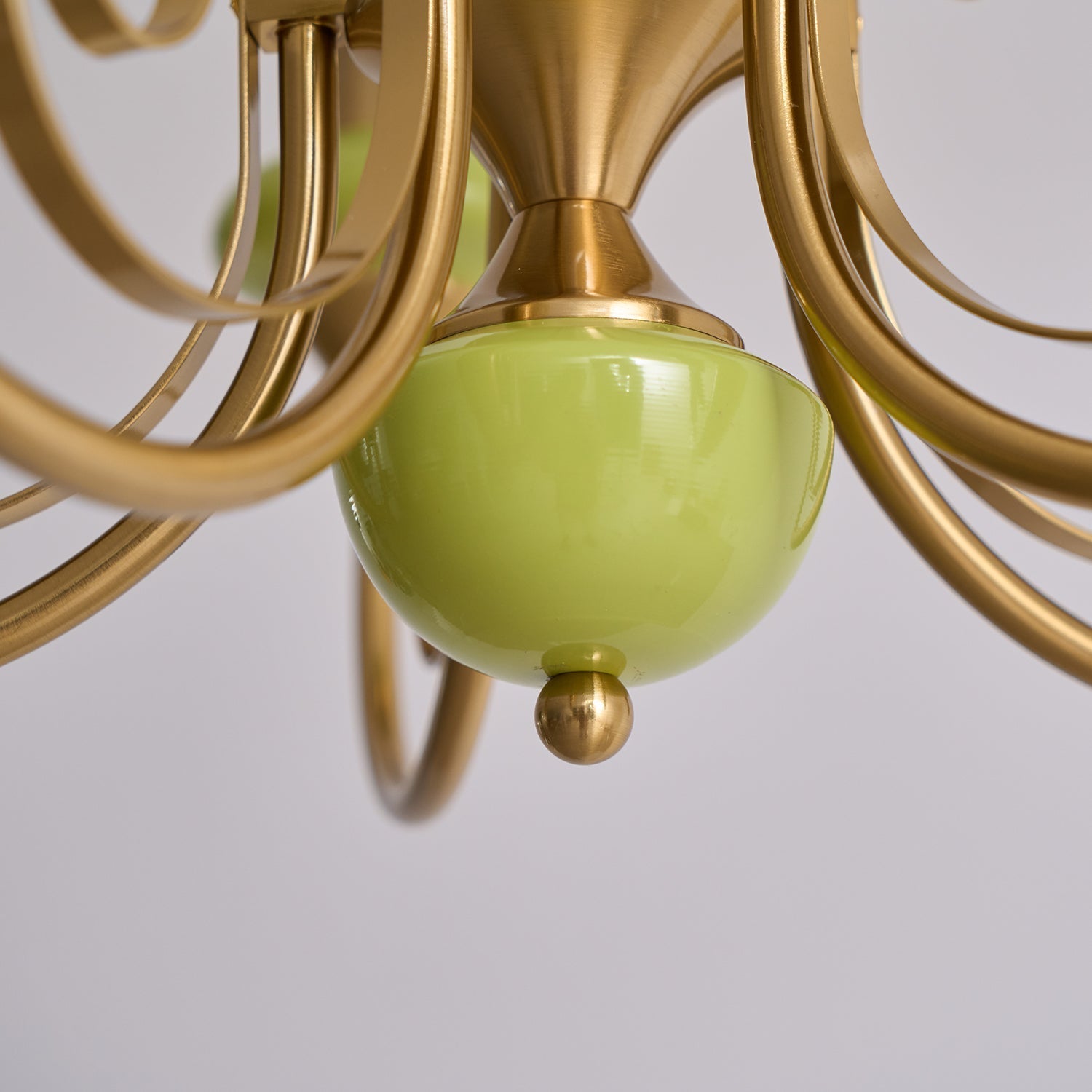 Aurorian Chandelier Green Shades Gold Curved Arms