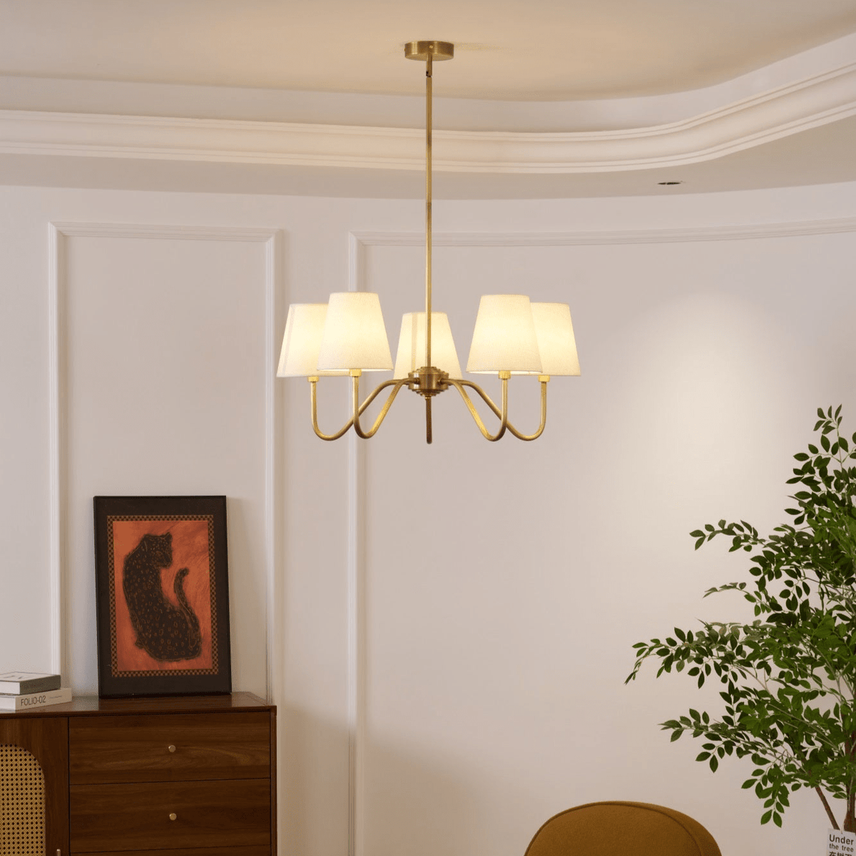 Viraean Vintage Industrial Brass Fabric Chandelier
