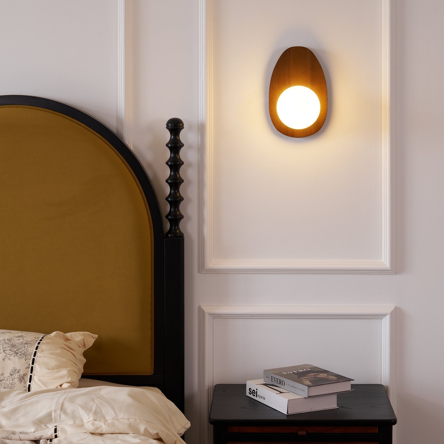 Nylaeiel Nordic Art Plug-in Walnut Glass Wood Wall Lamp