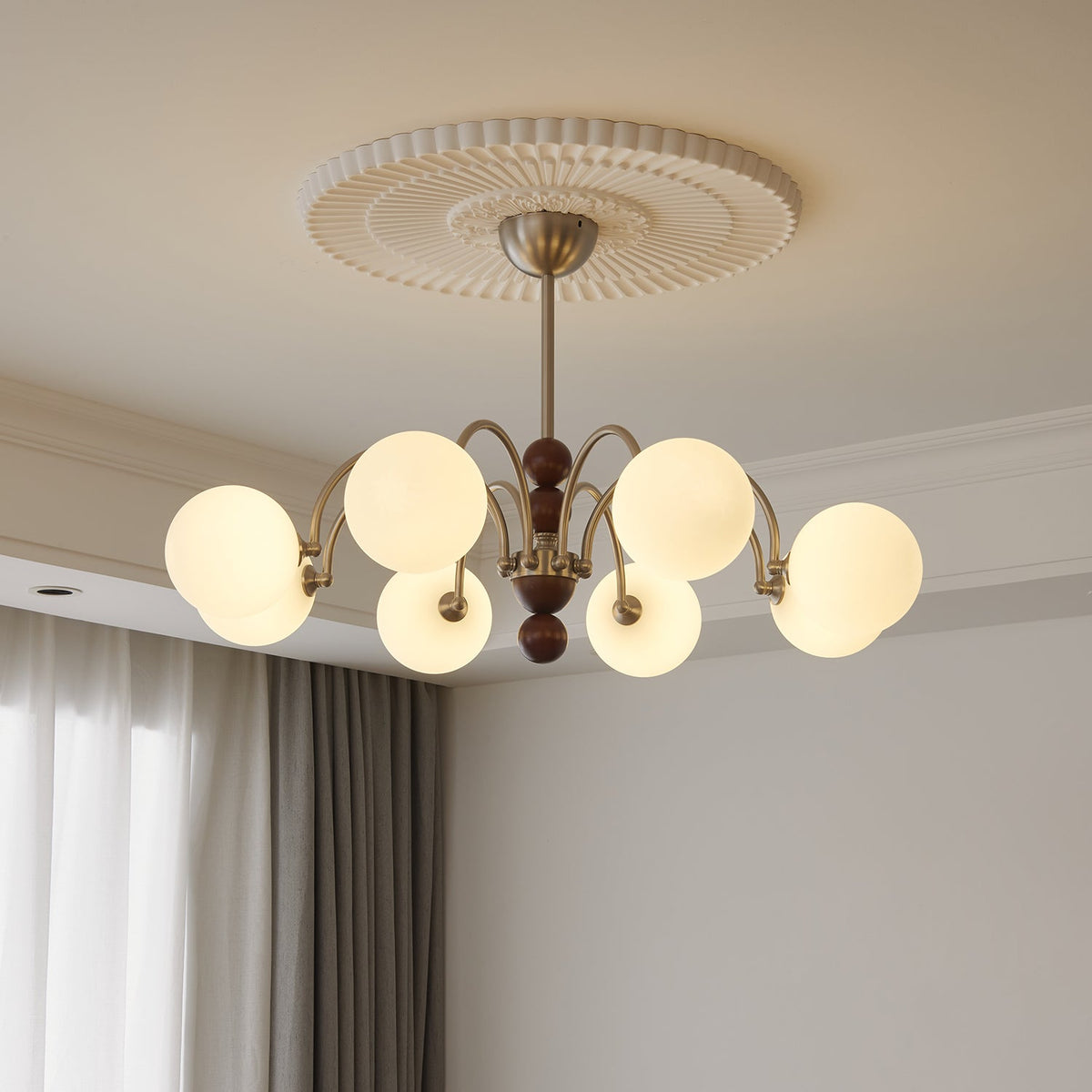 Orbital Premium Nordic Art Curve Wood Glass Chandelier