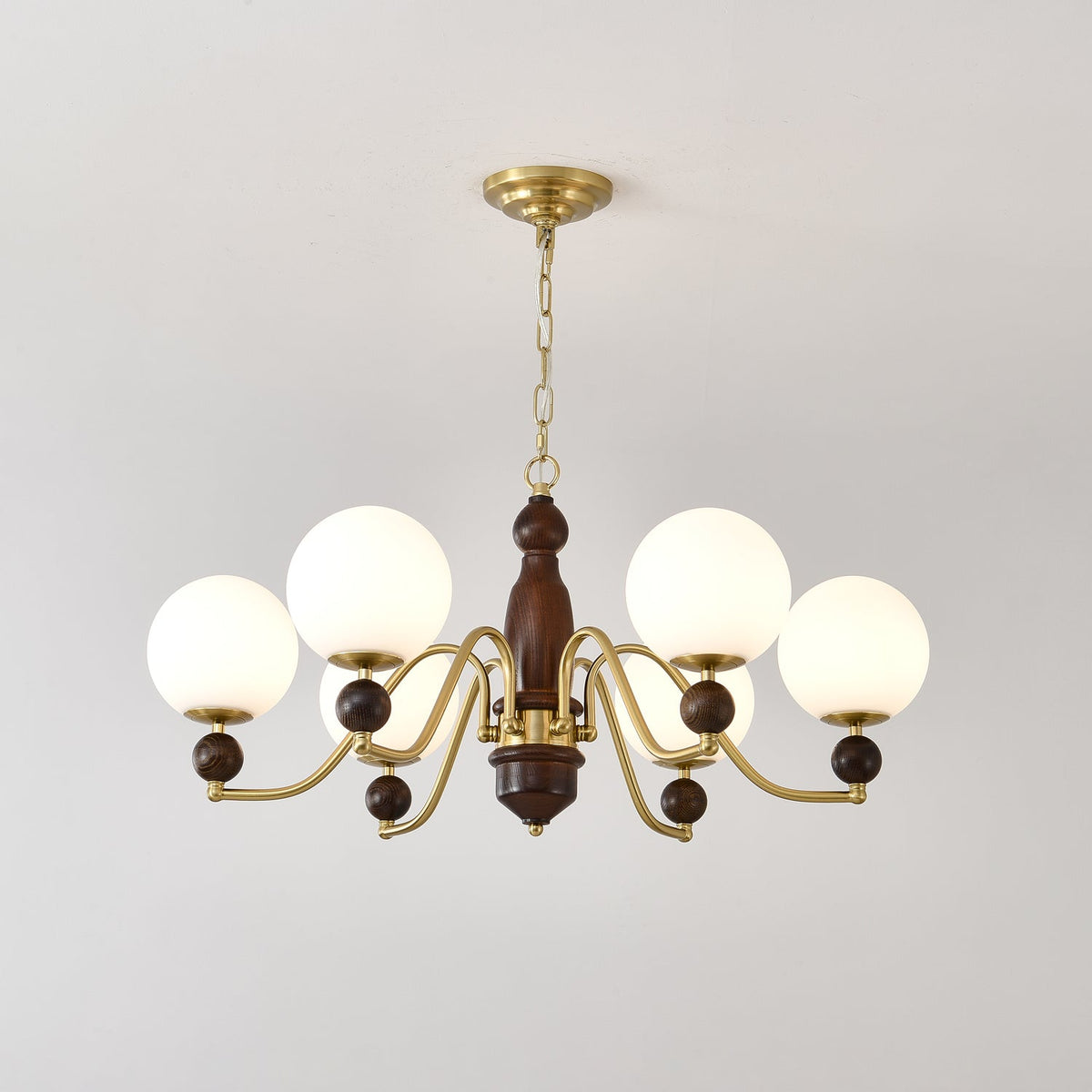 Goswen Chandelier Wood & Brass Globe