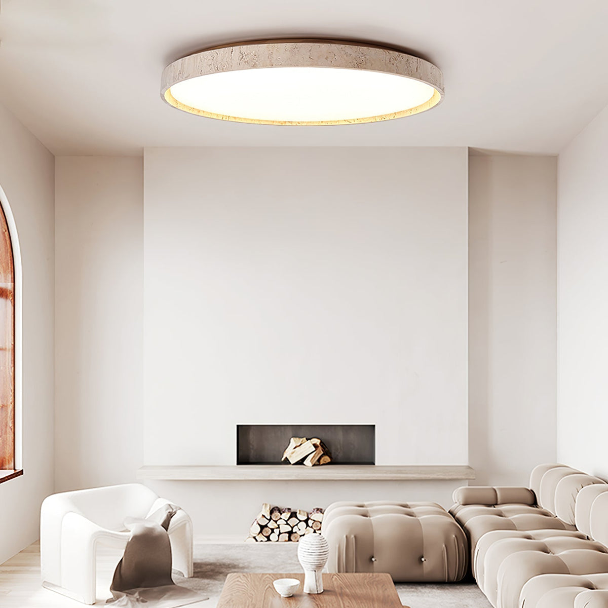 Kathy  Travertine Round Ceiling Light