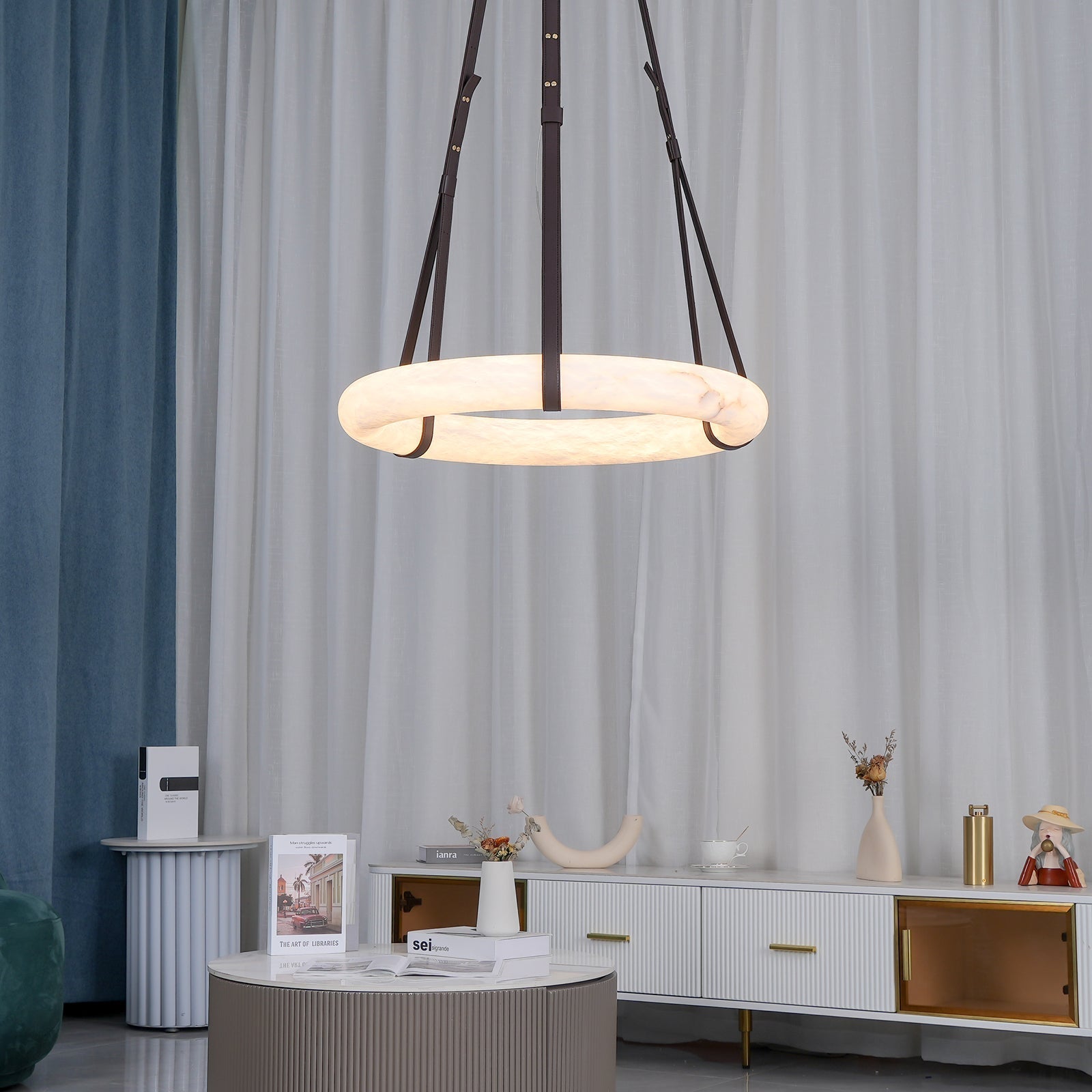 Tarys Alabaster Chandeliers  Ring Leather Strap Version B