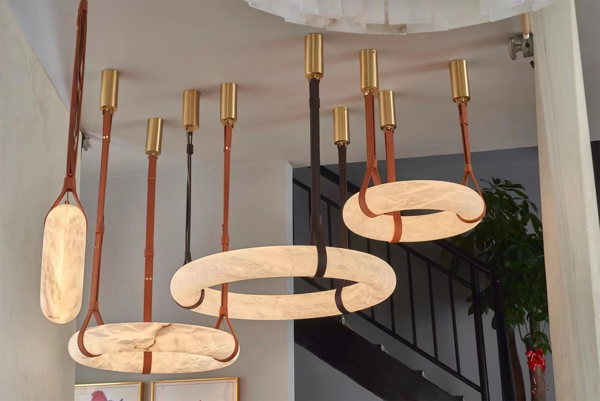 Lixor Alabaster Chandeliers  Ring Leather Strap  Version A