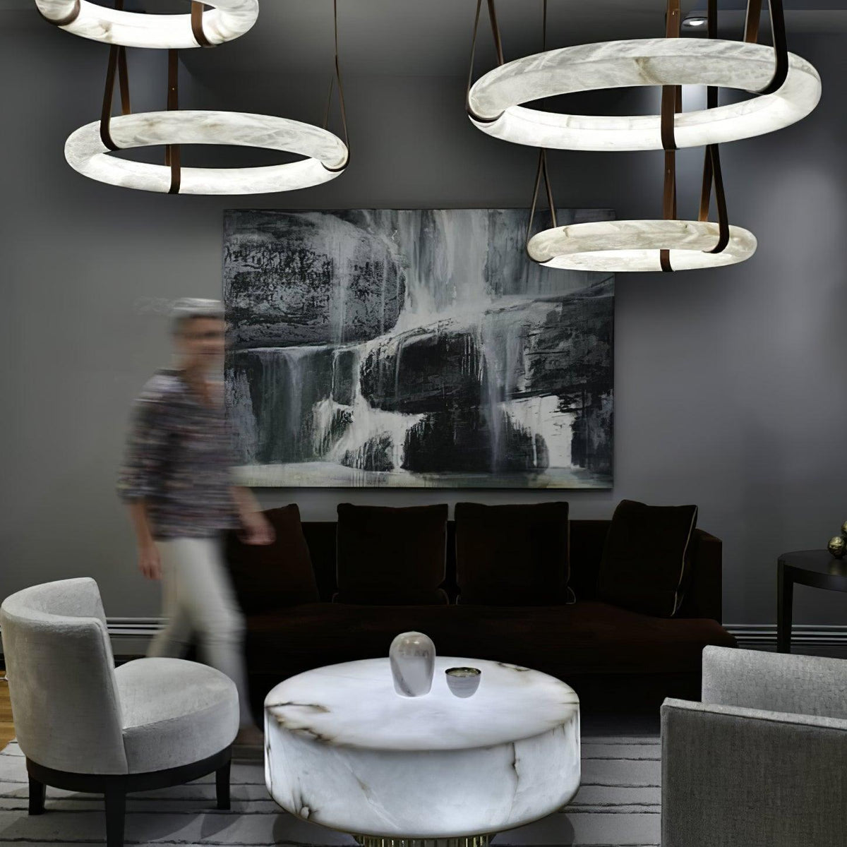 Lixor Alabaster Chandeliers  Ring Leather Strap  Version A