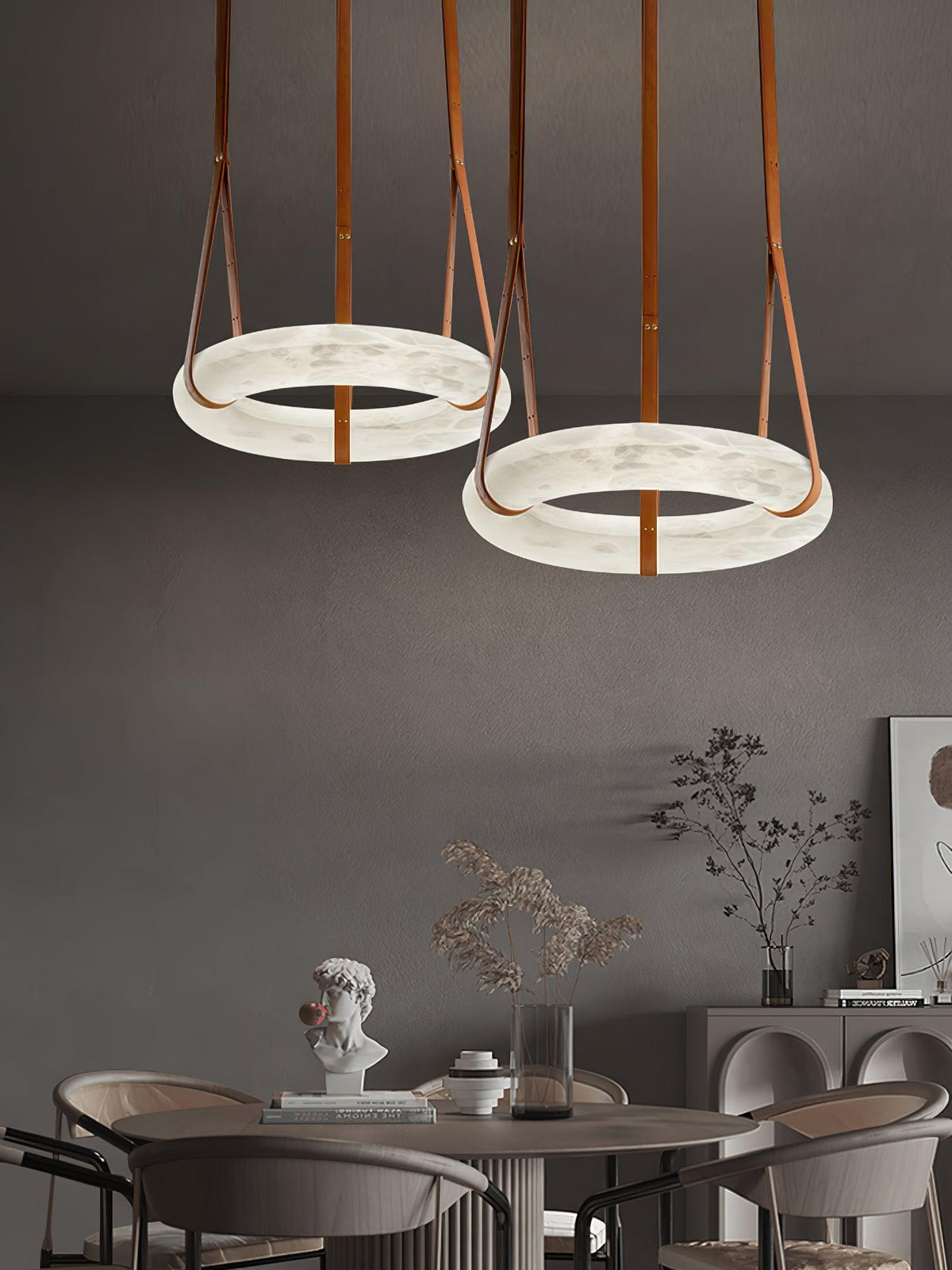 Lixor Alabaster Chandeliers  Ring Leather Strap  Version A