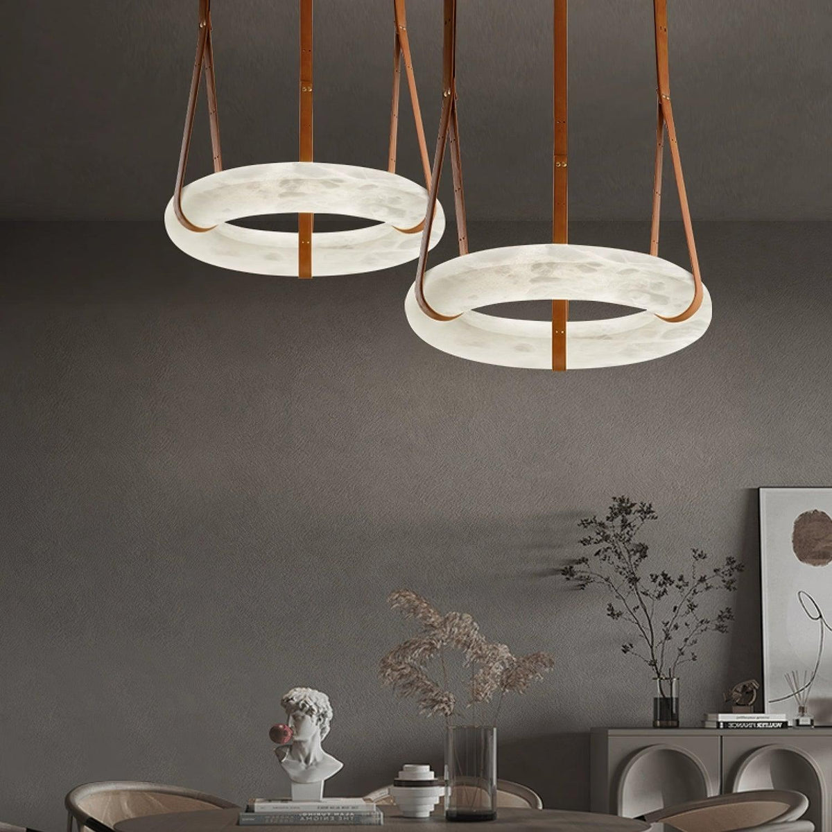 Lixor Alabaster Chandeliers  Ring Leather Strap  Version A