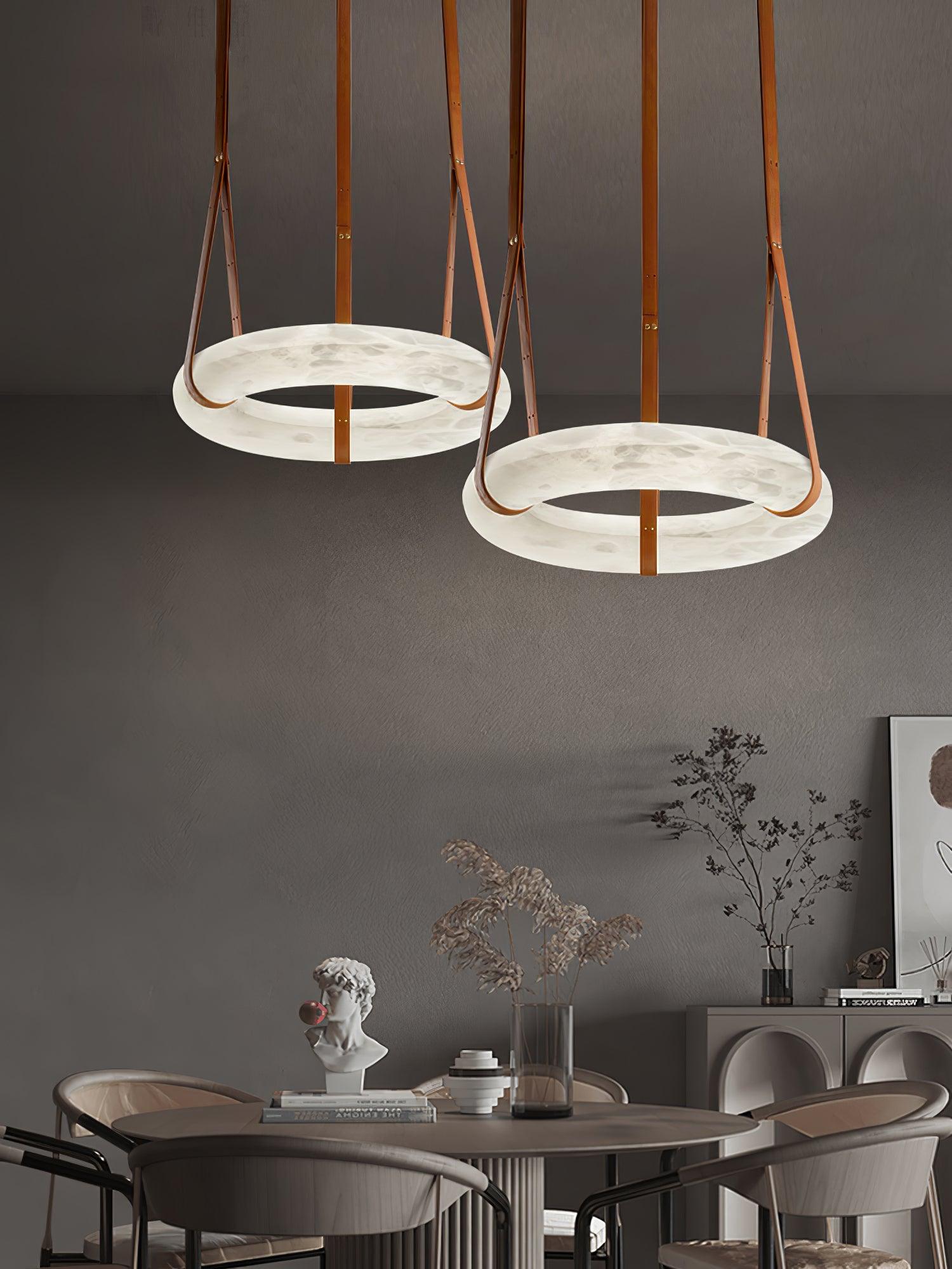 Lixor Alabaster Chandeliers  Ring Leather Strap  Version A