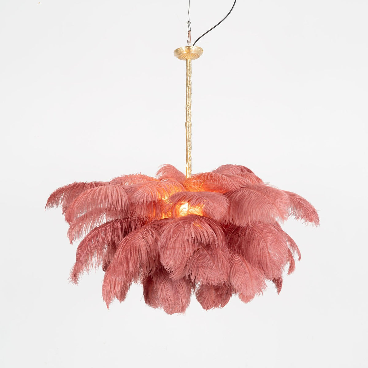 Auralira Chandelier Ostrich Feather Large Brass Stem