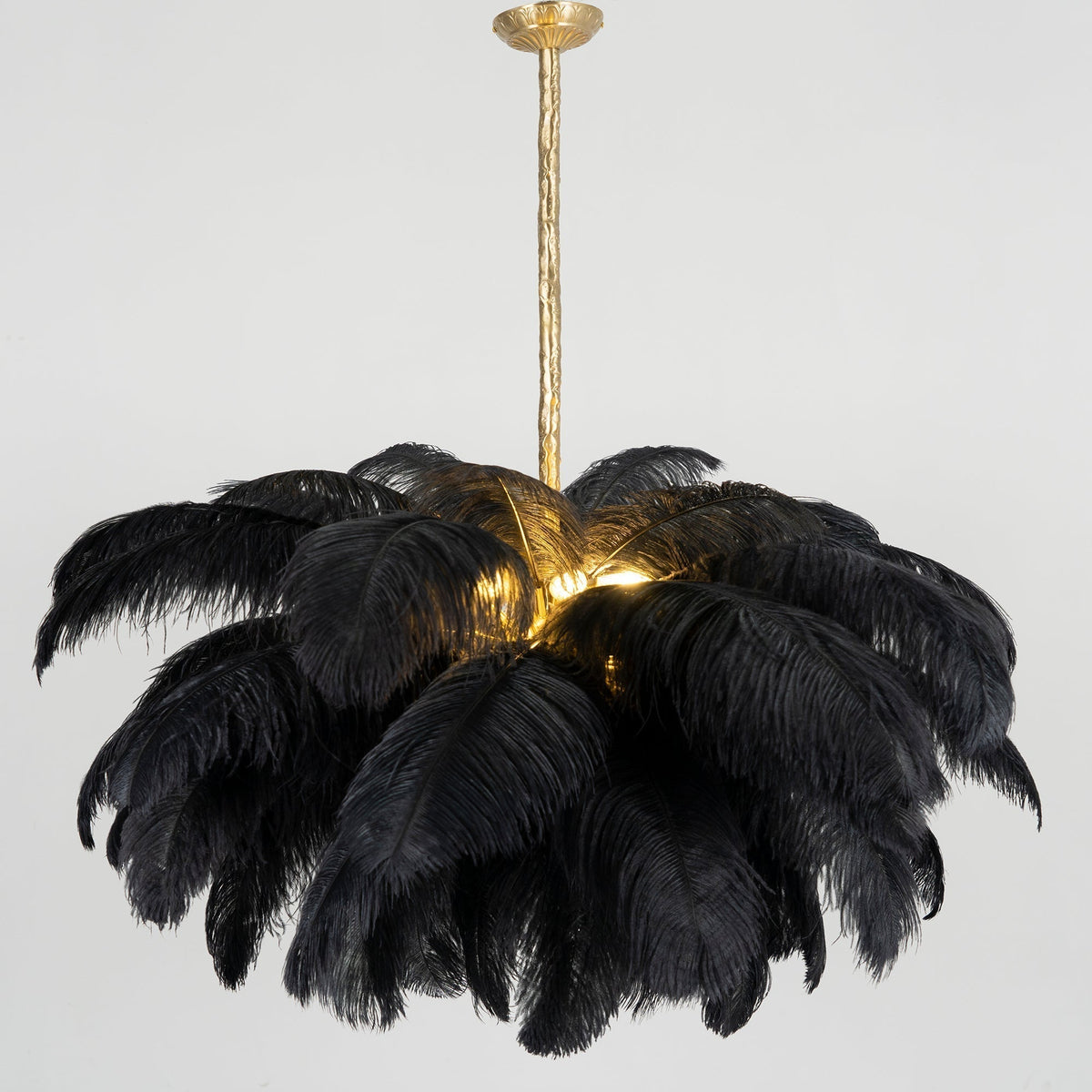 Auralira Chandelier Ostrich Feather Large Brass Stem