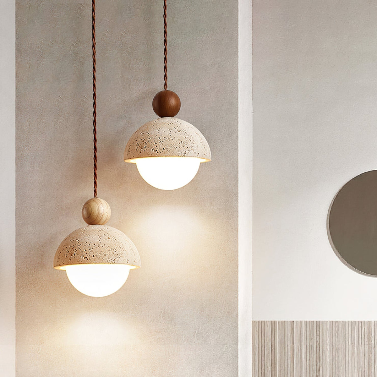Vaire Pendant Light Travertine Dome Glass - Neutral Decor