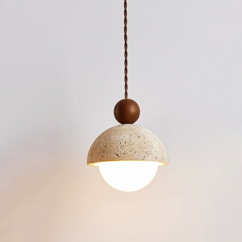 Vaire Pendant Light Travertine Dome Glass - Neutral Decor