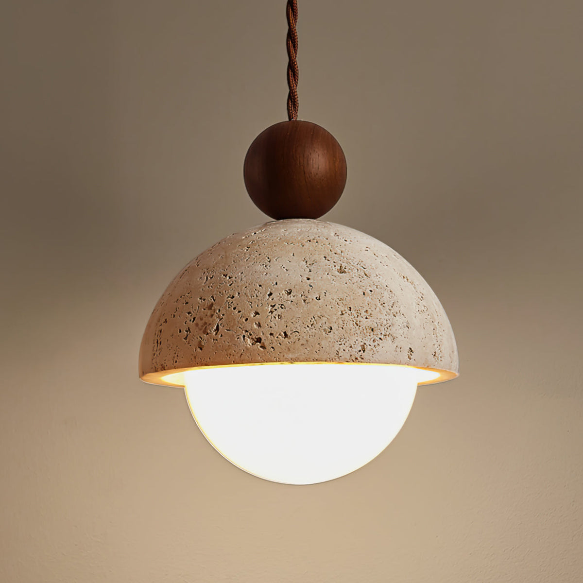 Vaire Pendant Light Travertine Dome Glass - Neutral Decor