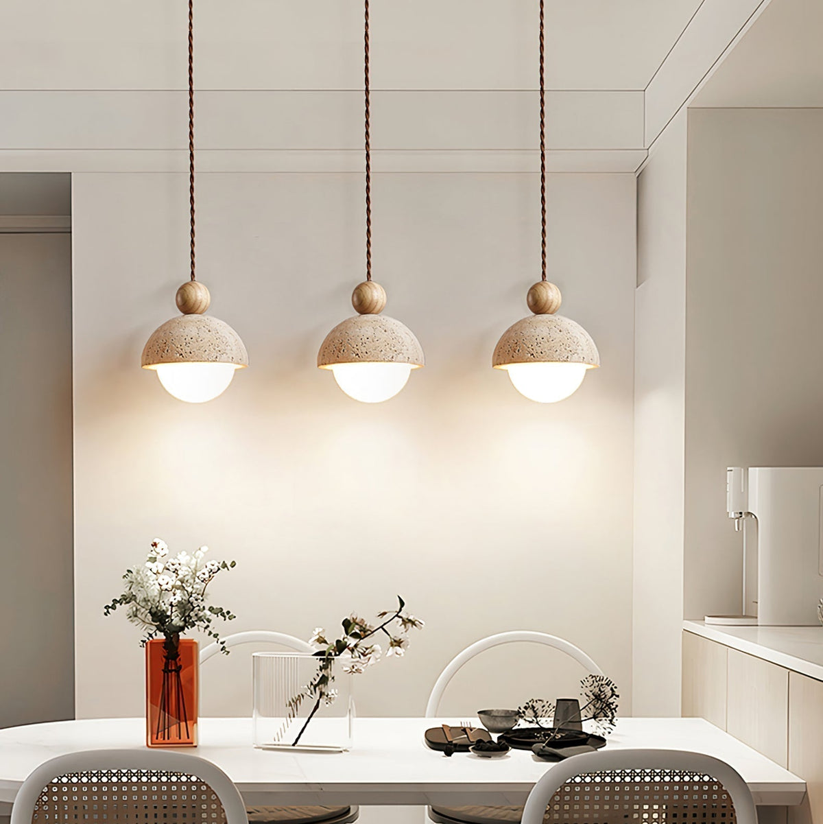 Vaire Pendant Light Travertine Dome Glass - Neutral Decor