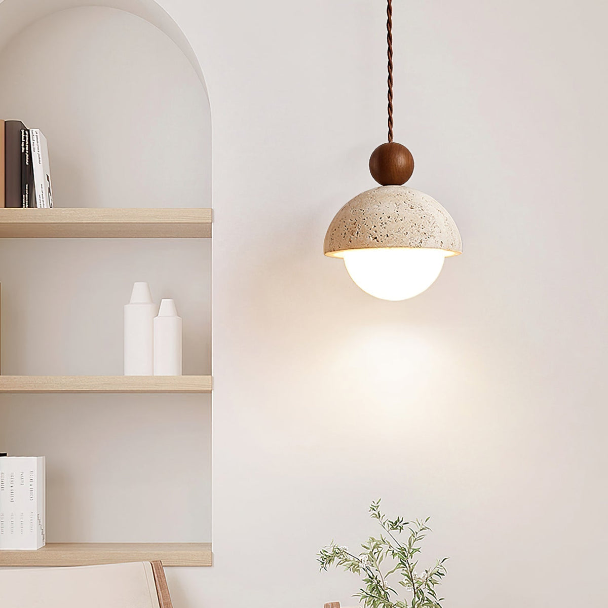 Vaire Pendant Light Travertine Dome Glass - Neutral Decor
