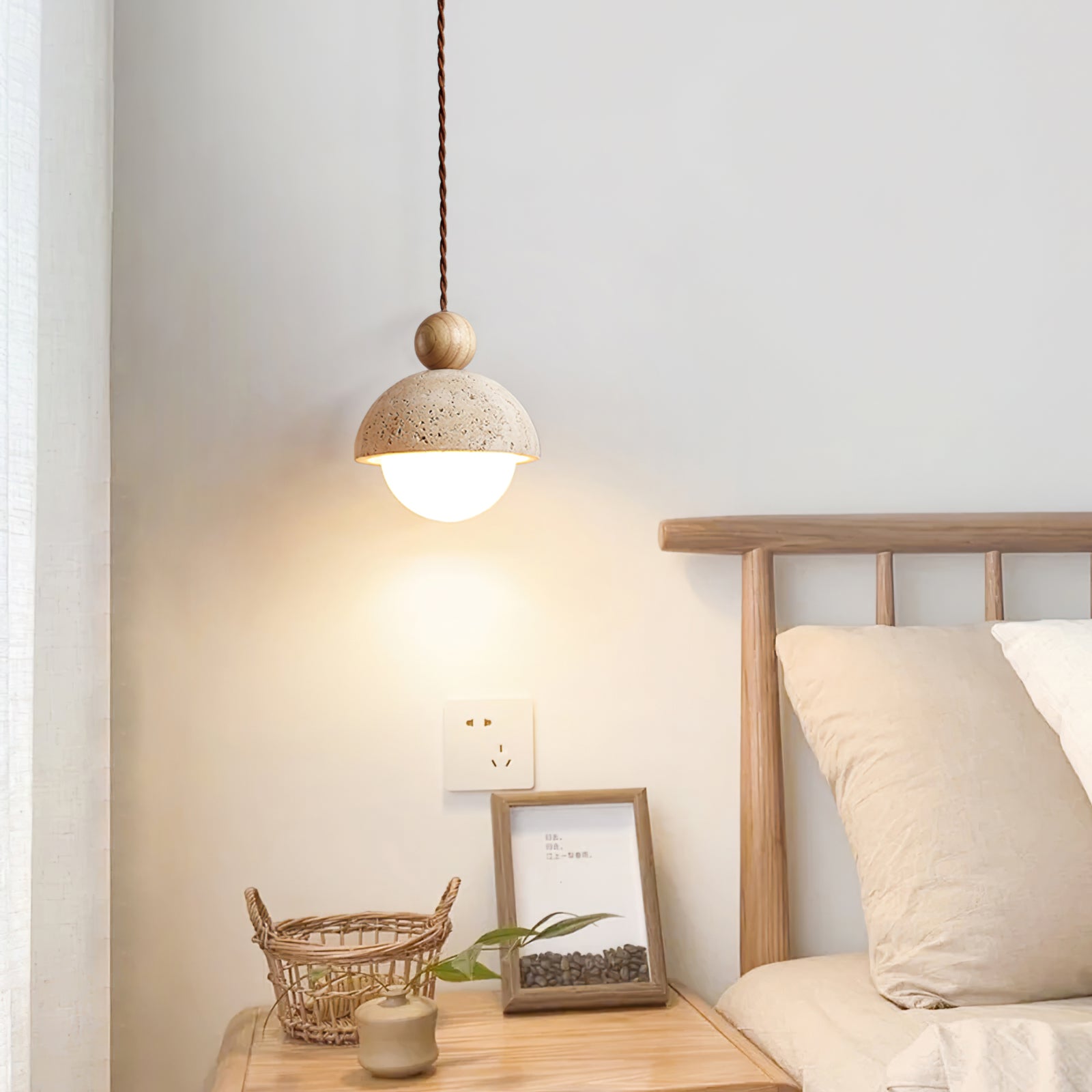 Vaire Pendant Light Travertine Dome Glass - Neutral Decor