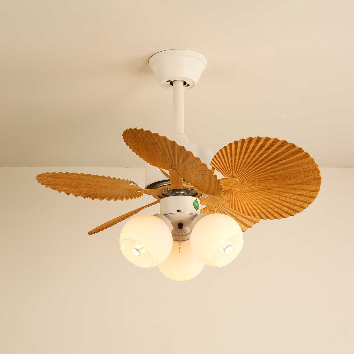 Elvoelle Vintage Wood Glass Ceiling Fan Light