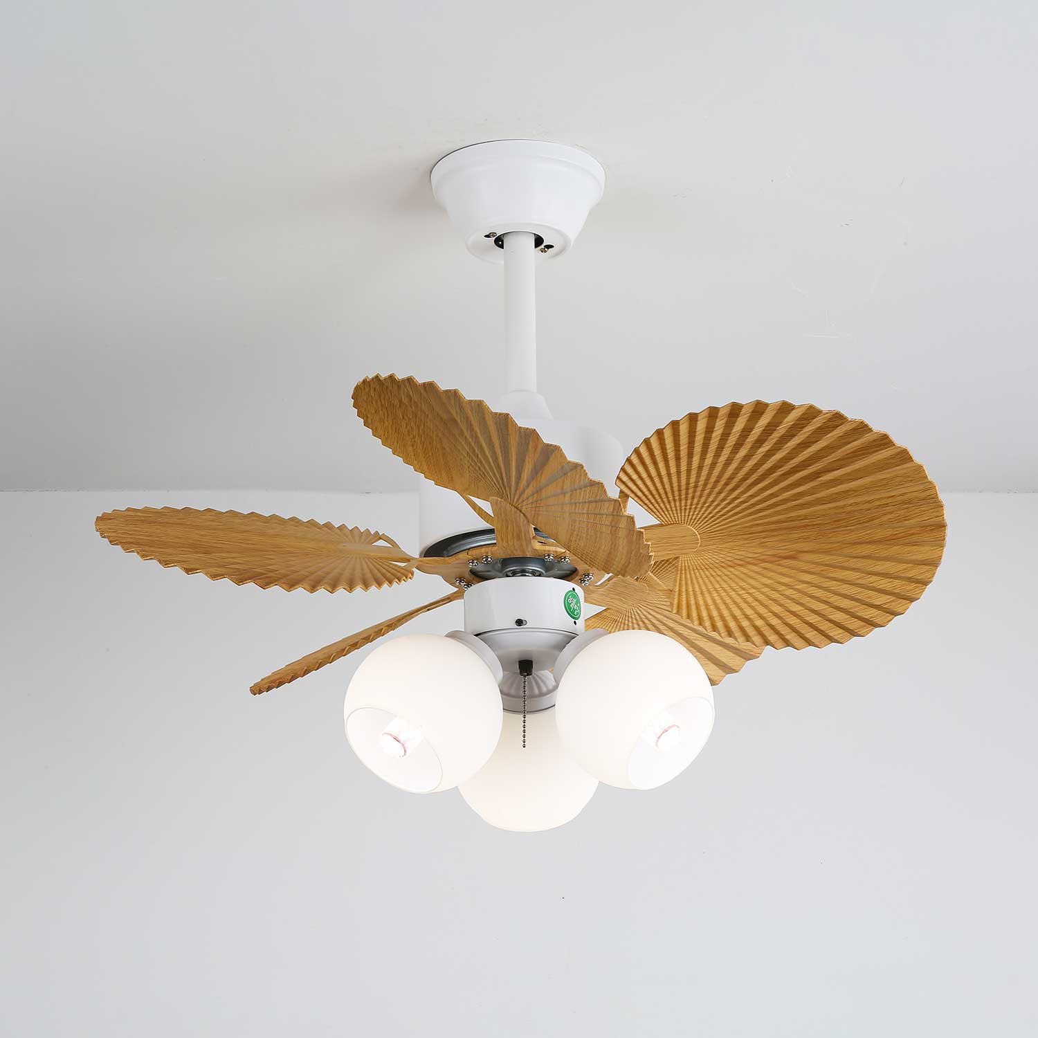 Elvoelle Vintage Wood Glass Ceiling Fan Light