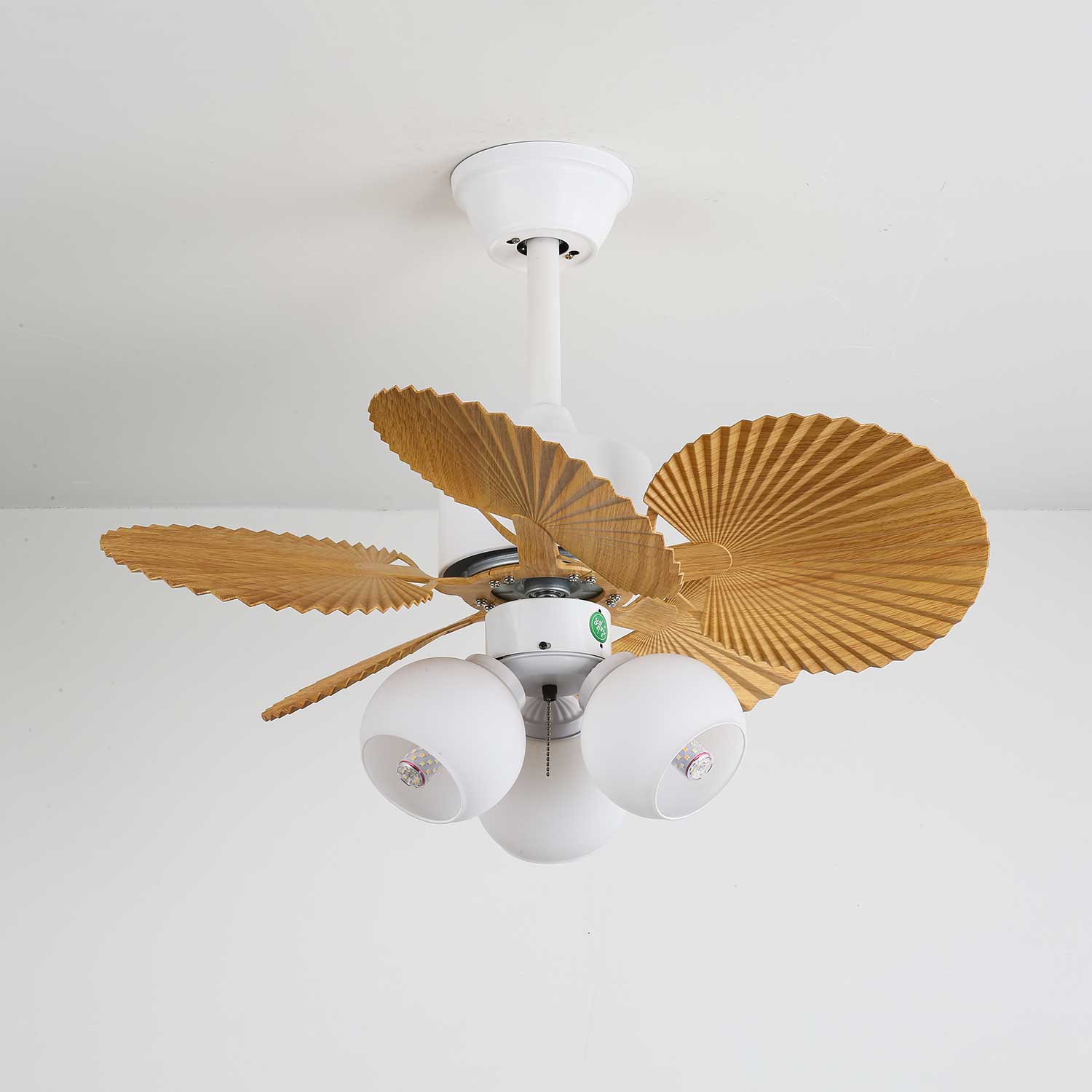Elvoelle Vintage Wood Glass Ceiling Fan Light