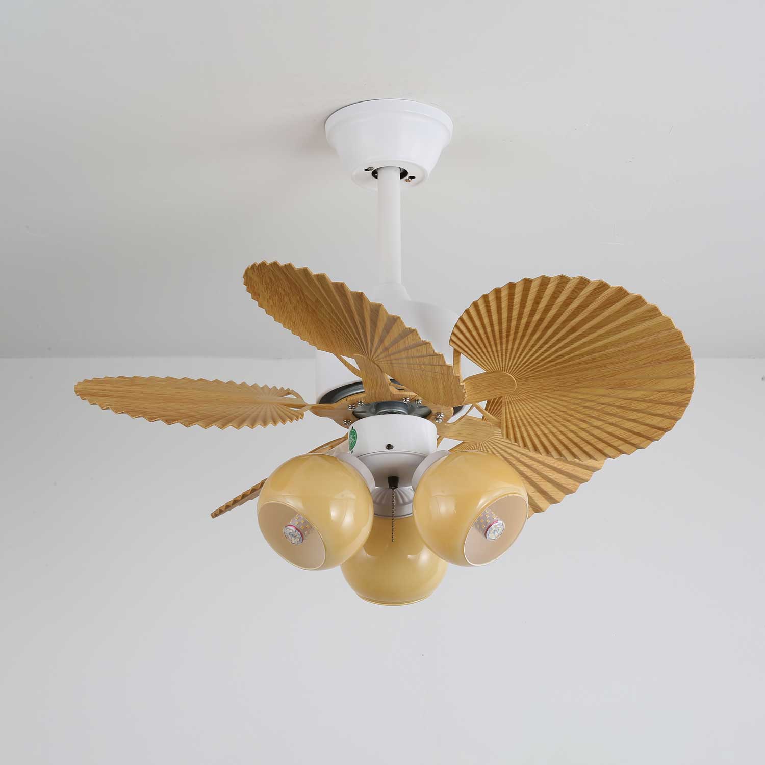 Elvoelle Vintage Wood Glass Ceiling Fan Light