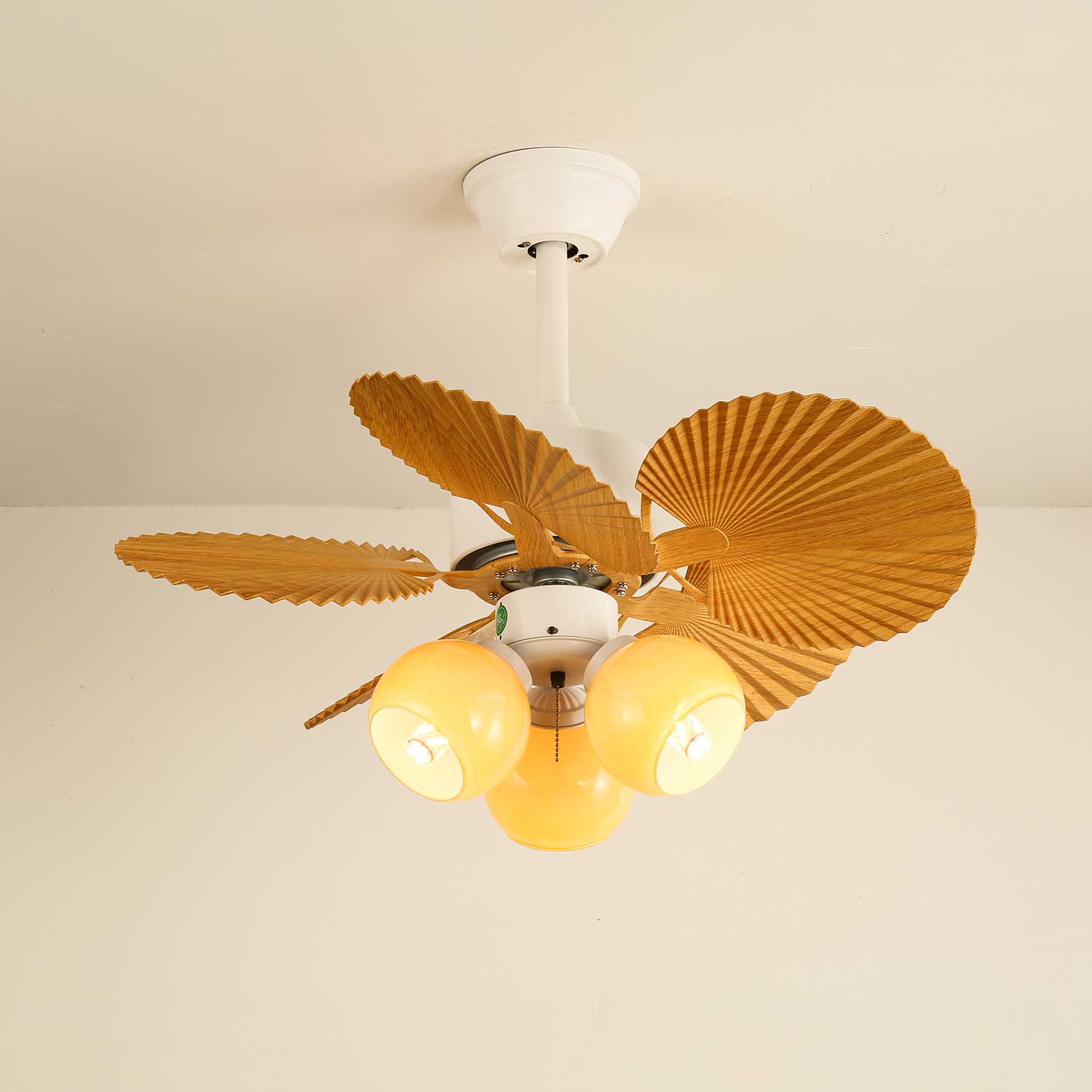 Elvoelle Vintage Wood Glass Ceiling Fan Light