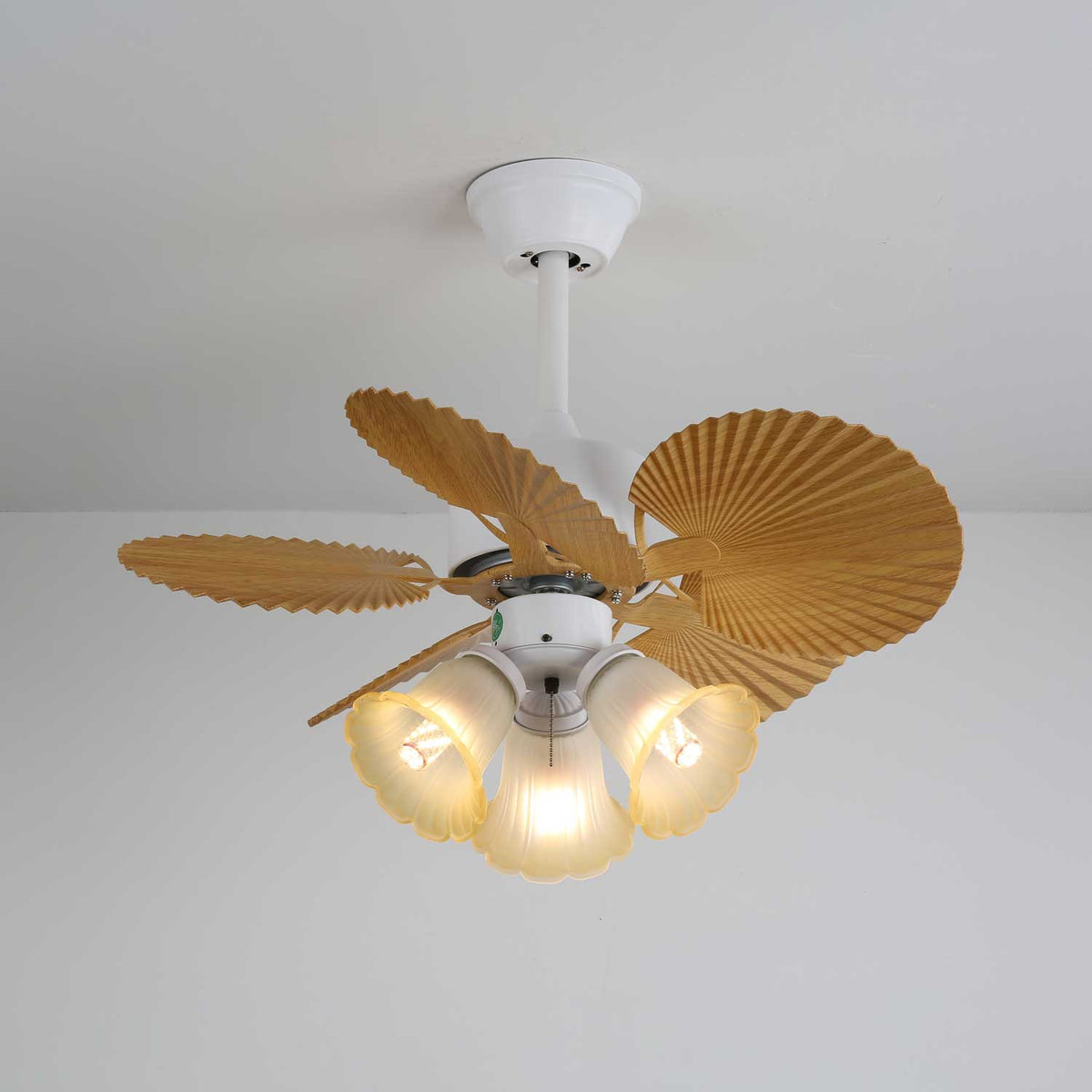 Elvoelle Vintage Wood Glass Ceiling Fan Light