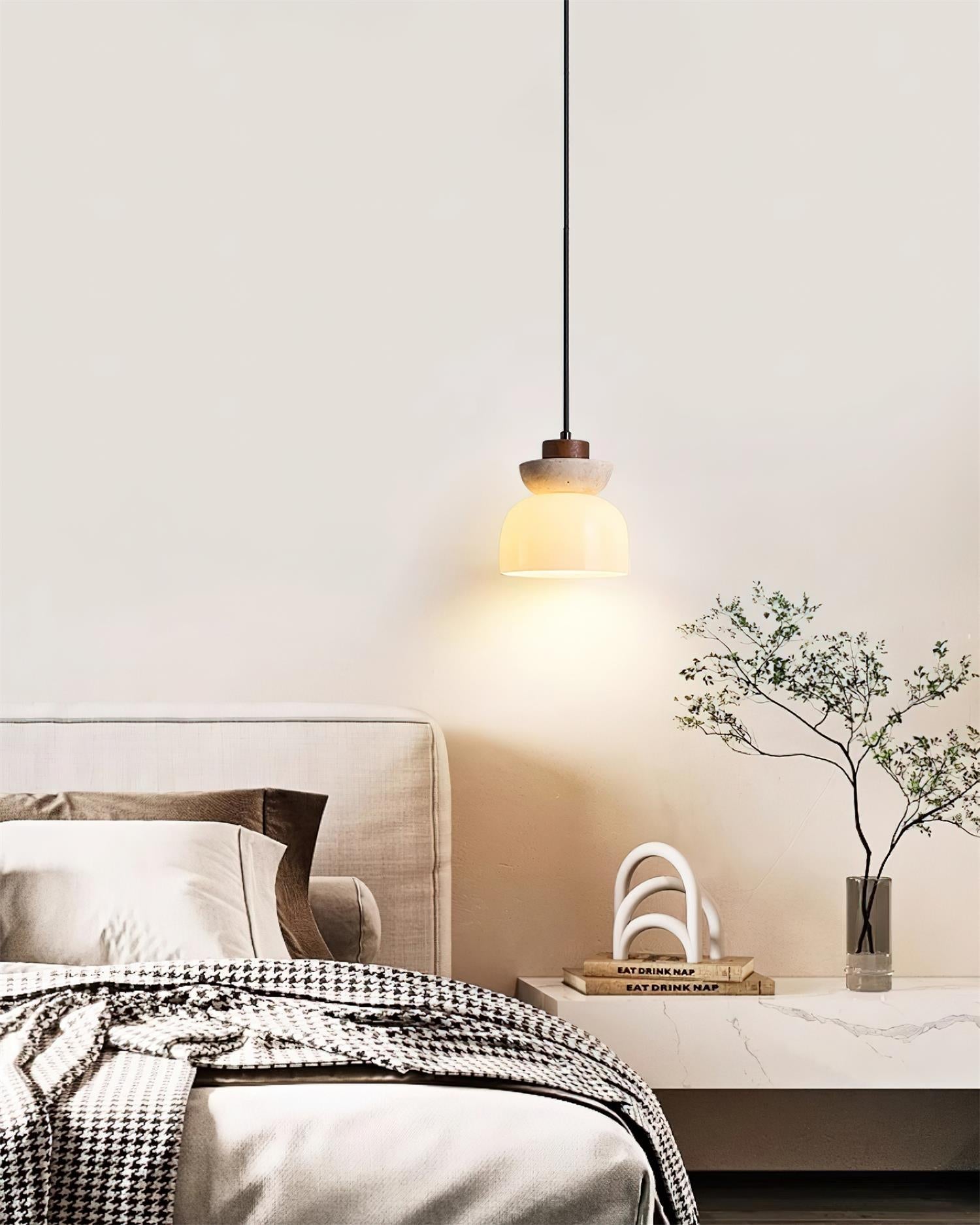 Ritta Travertine Dome Glass Pendant Light - Neutral Decor