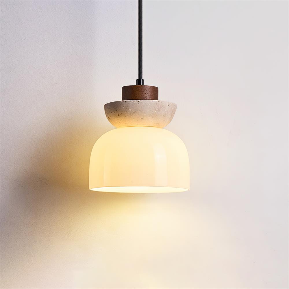 Ritta Travertine Dome Glass Pendant Light - Neutral Decor