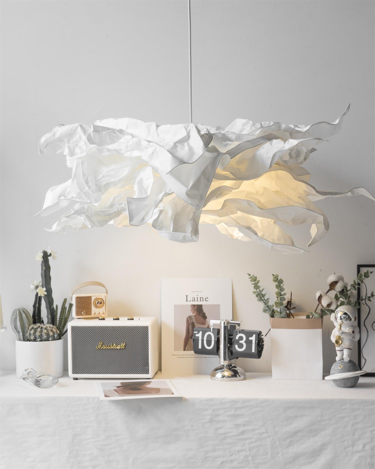 Paper Plug-In Pendant Lamp Pleated Origami Form - Neutral Decor