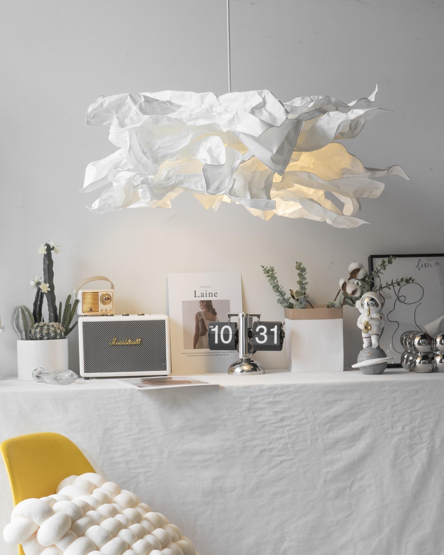 Paper Plug-In Pendant Lamp Pleated Origami Form - Neutral Decor