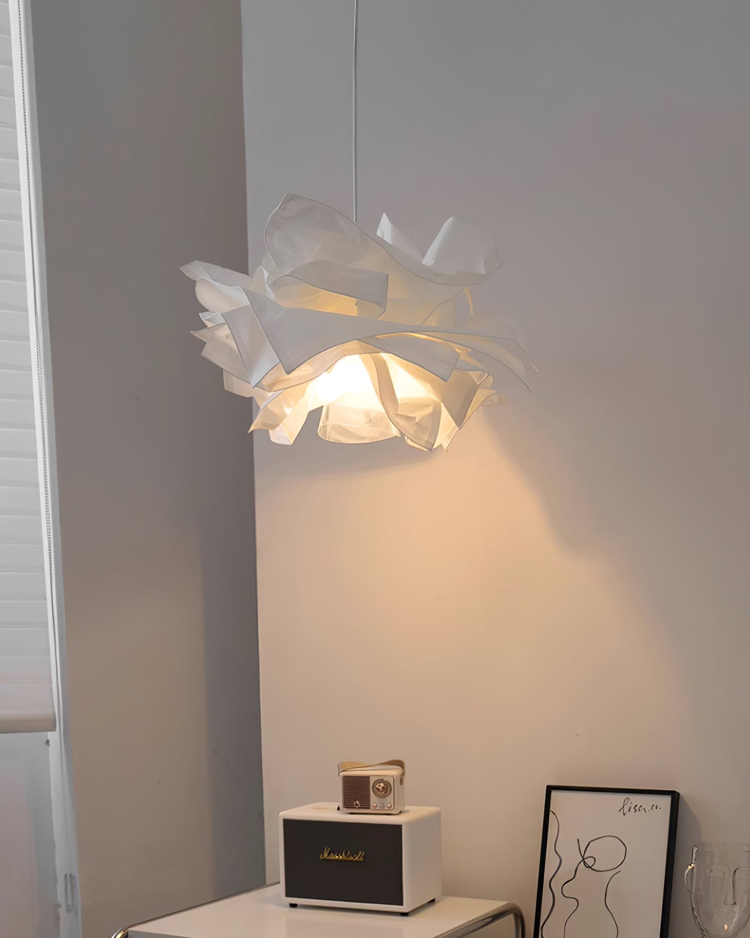 Paper Plug-In Pendant Lamp Pleated Origami Form - Neutral Decor