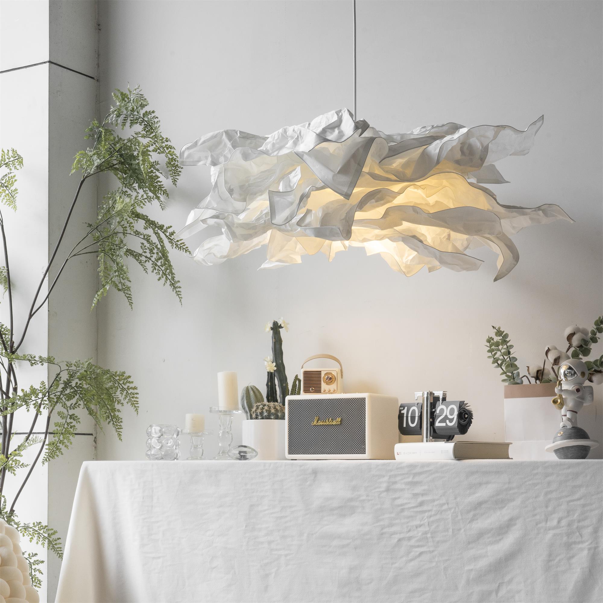 Paper Plug-In Pendant Lamp Pleated Origami Form - Neutral Decor
