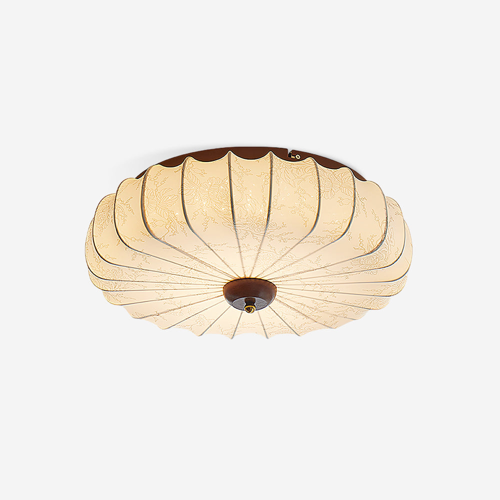 Ceiling Lamp Fabric Shade Pleated Lotus Shape Wooden Canopy - Neutral Decor