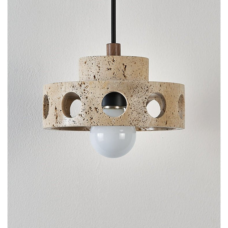 Bria Hollow Natural Yellow Travertine Pendant Lamp