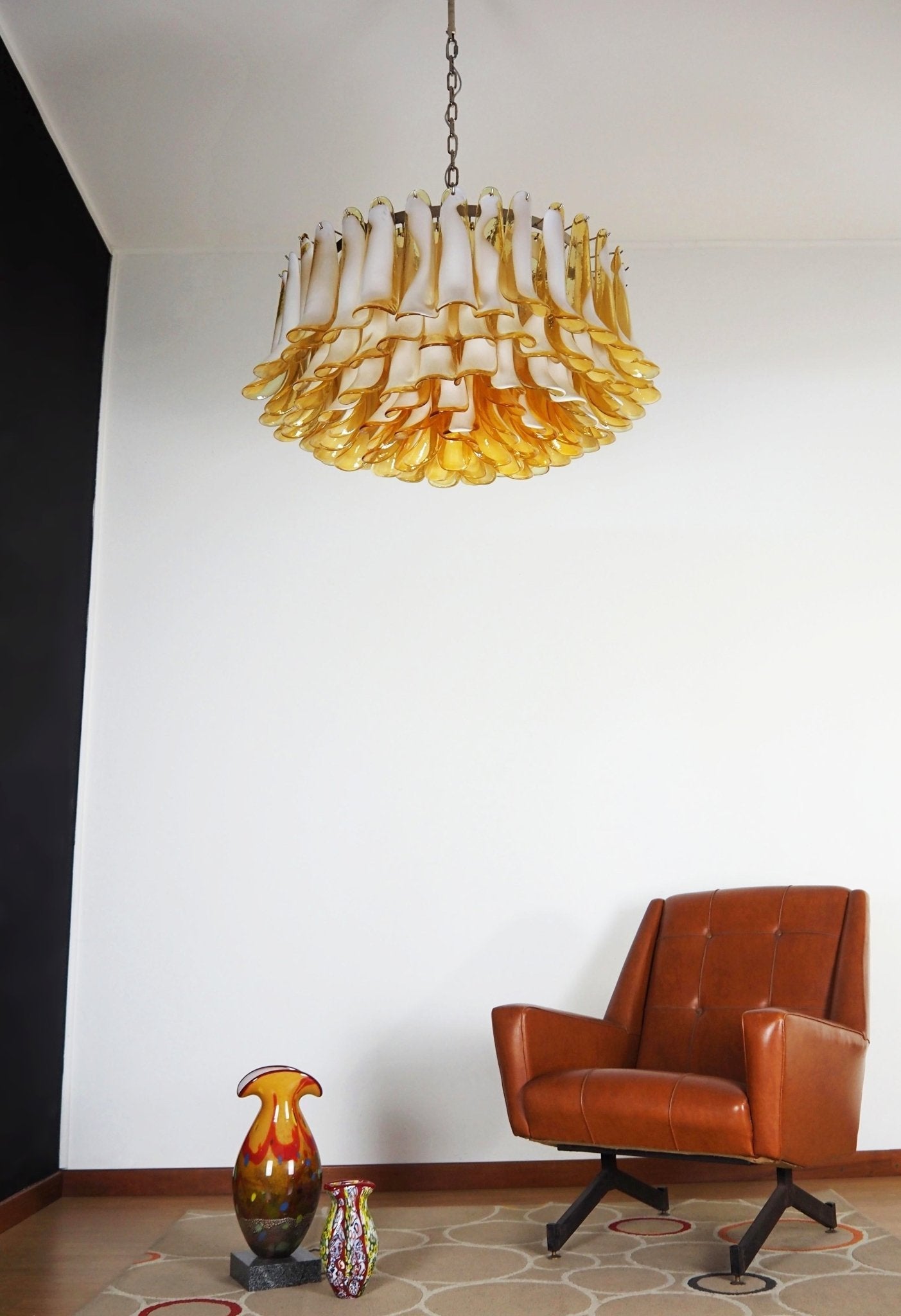 Equvel Chandelier Amber Murano Glass Petal Elegant