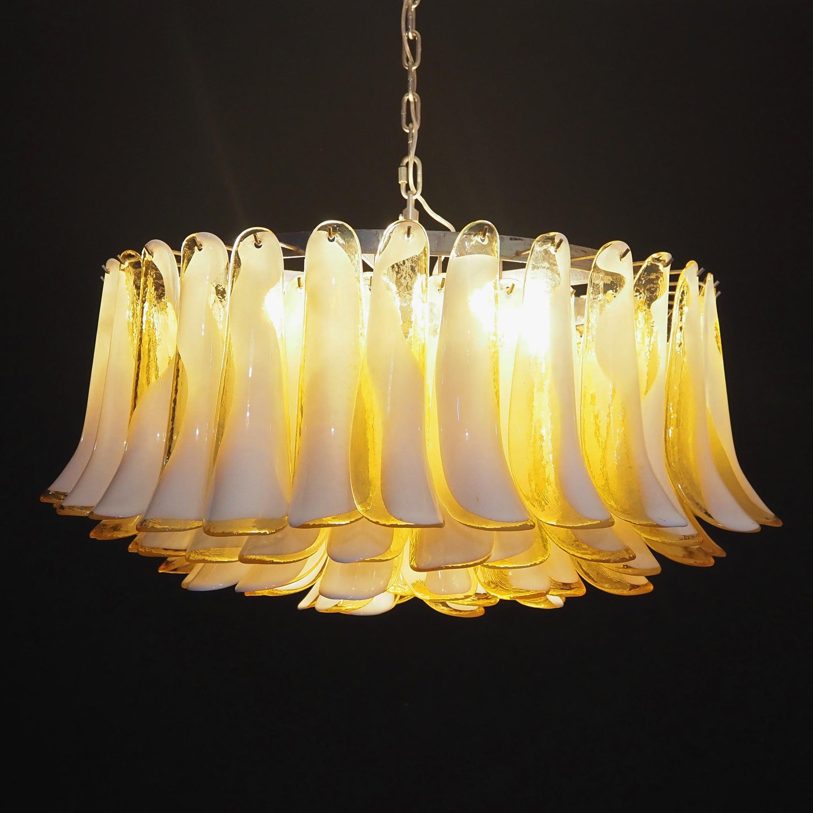 Equvel Chandelier Amber Murano Glass Petal Elegant