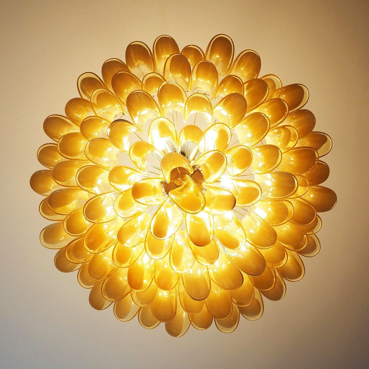 Equvel Chandelier Amber Murano Glass Petal Elegant