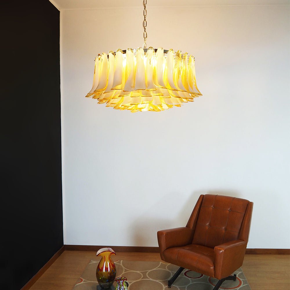 Equvel Chandelier Amber Murano Glass Petal Elegant