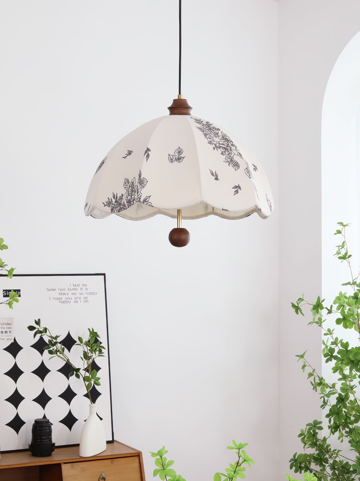Vevenir Petal Whisper Wood Fabric Pendant Lamp