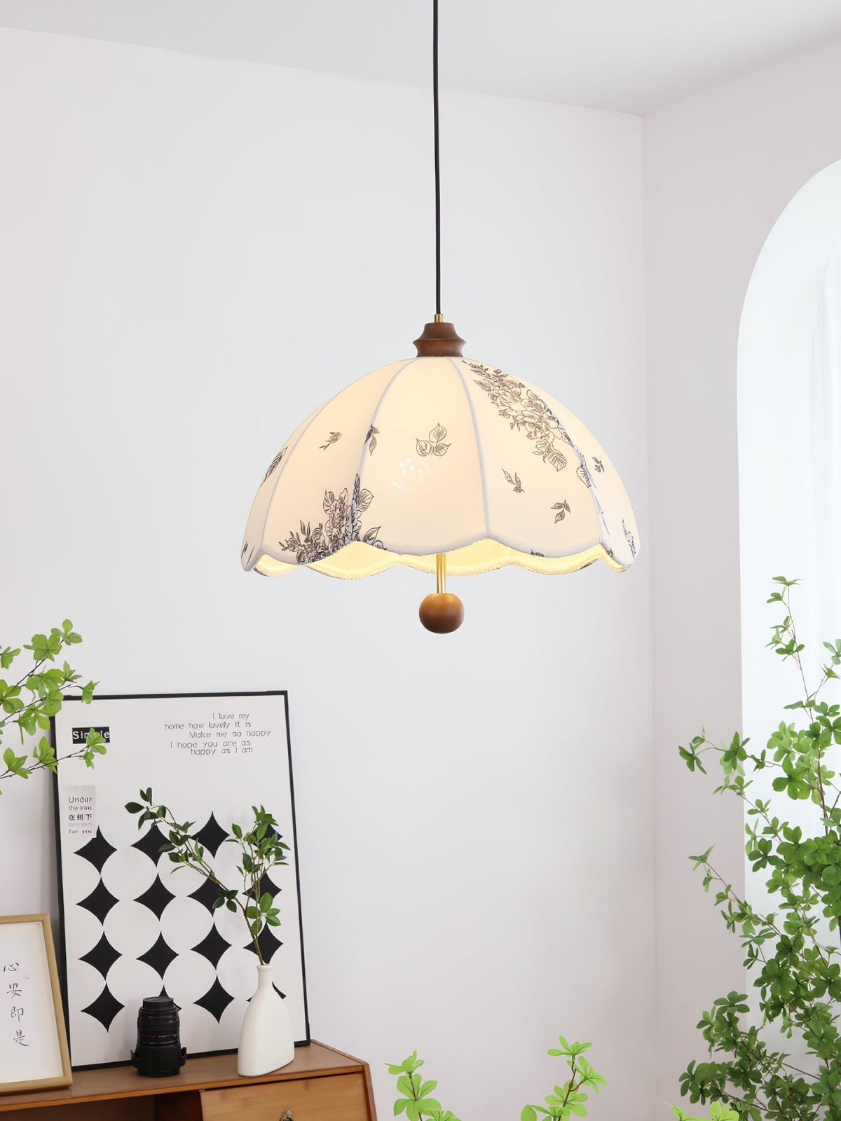 Vevenir Petal Whisper Wood Fabric Pendant Lamp