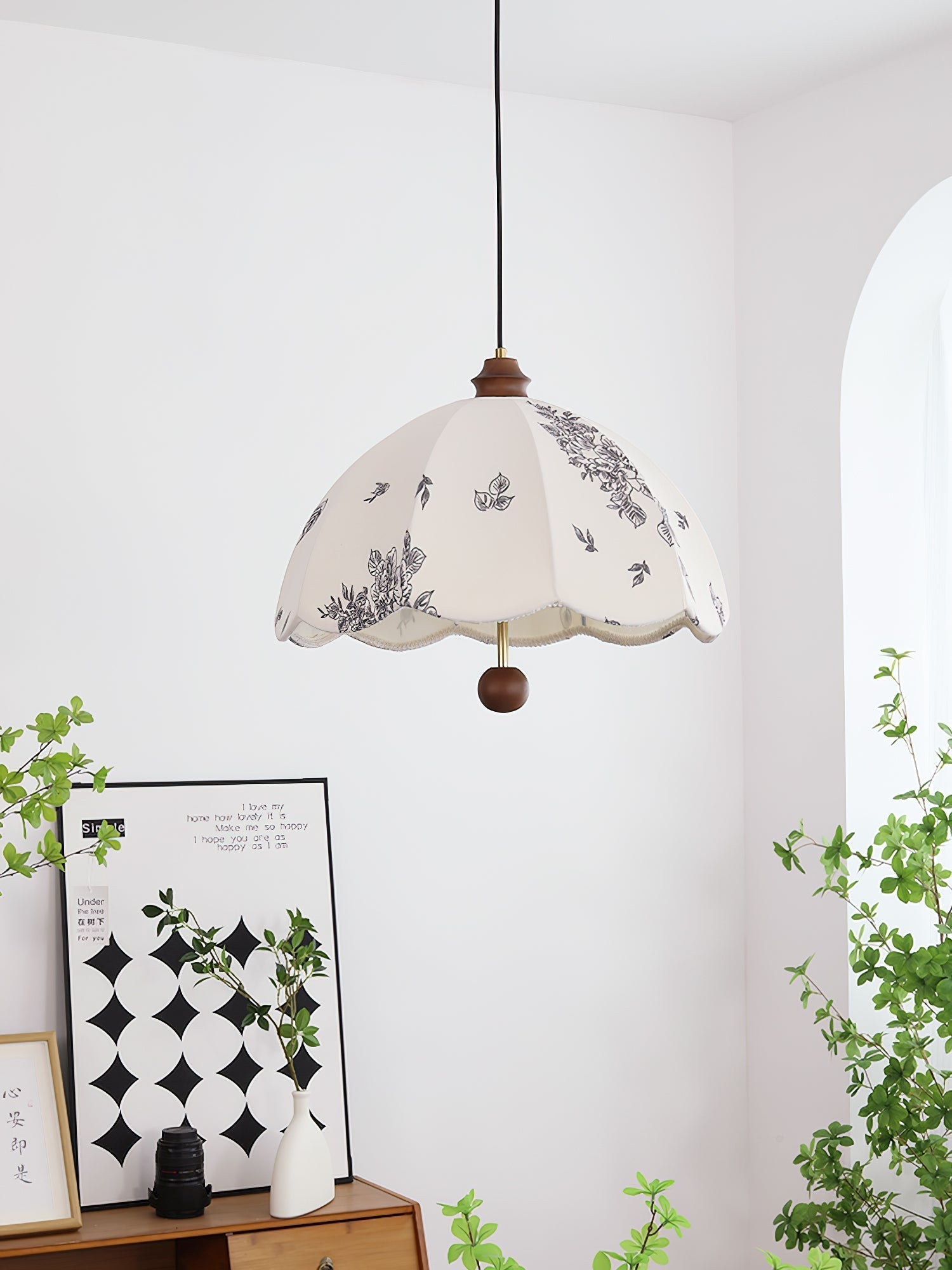 Vevenir Petal Whisper Wood Fabric Pendant Lamp