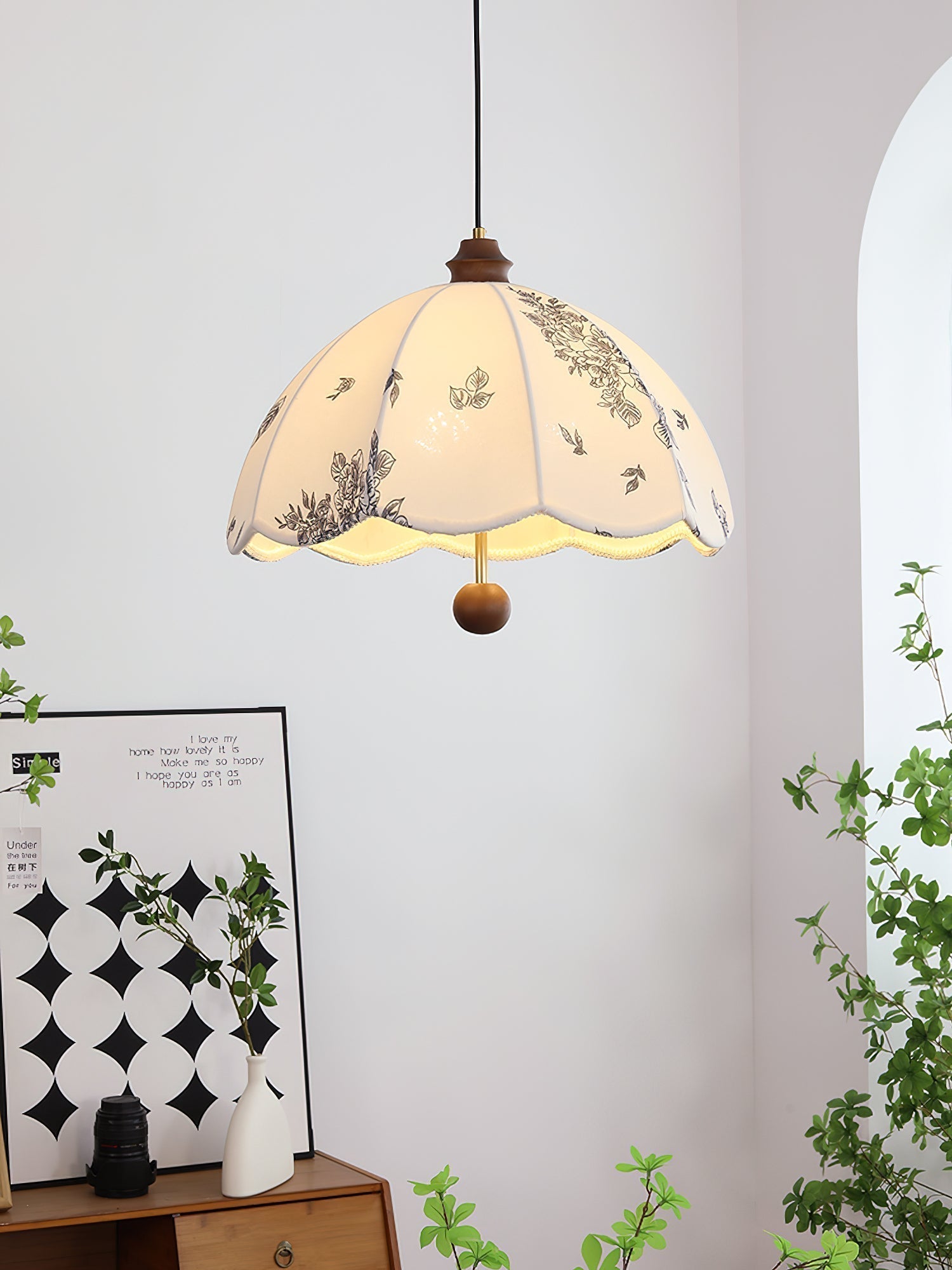 Vevenir Petal Whisper Wood Fabric Pendant Lamp
